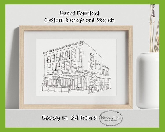 Custom Storefront Sketch from Photo, Hand Drawn Building Drawing (No AI), First Date Gift, Printable