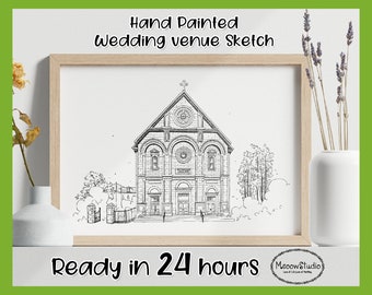 Custom Wedding venue illustration,Bespoke Wedding/Church Portrait,Line drawing venue,Drawing From Photo,Personalised Hand-Drawn,City skyline