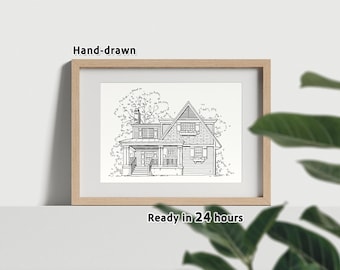 Custom House Portrait from Photo, Hand Drawn Home Sketch (No AI), Realtor Gift, Printable