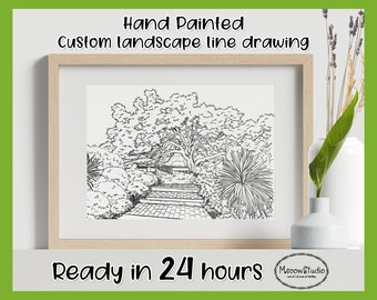 Custom Landscape Line Art,Drawing From Photo,Landscape Sketch,Scenery Drawing,Trees/Forest/lake  Wedding venue line art,Minimalists