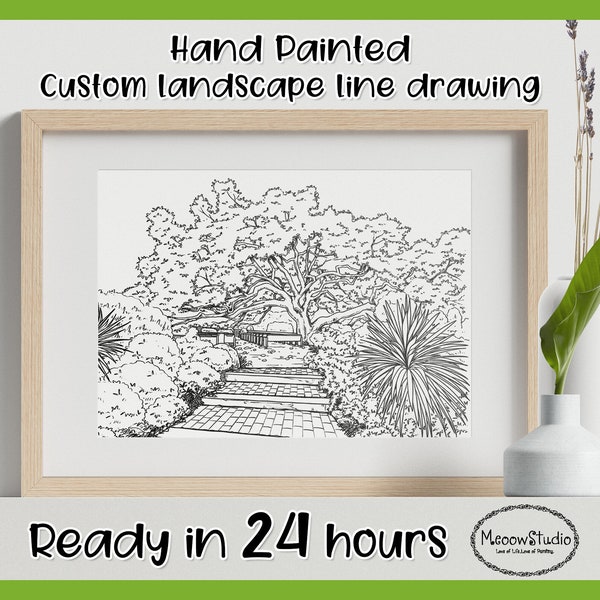 Custom Landscape Line Art,Drawing From Photo,Landscape Sketch,Scenery Drawing,Trees/Forest/lake  Wedding venue line art,Minimalists
