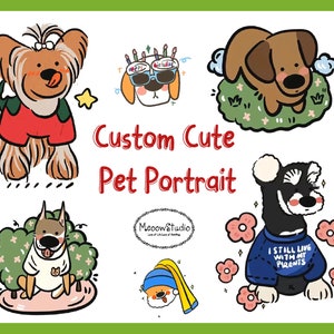 Custom Pet Portrait, Cute Pet, Hand painted Pet, Pet memorial gift, Pet gifts, Pet Cartoon Style, Personalized Pet, Cat Illustration,Dog/Cat