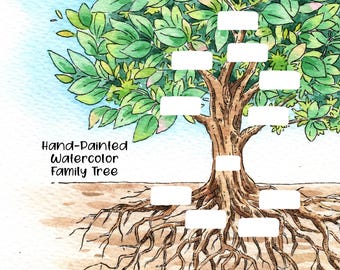Watercolor Family Tree Template: Genealogy Art (Digital Download)