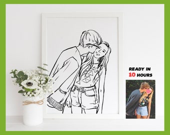 Custom Line Art Portrait: Couple & Pet Drawing (Digital File)
