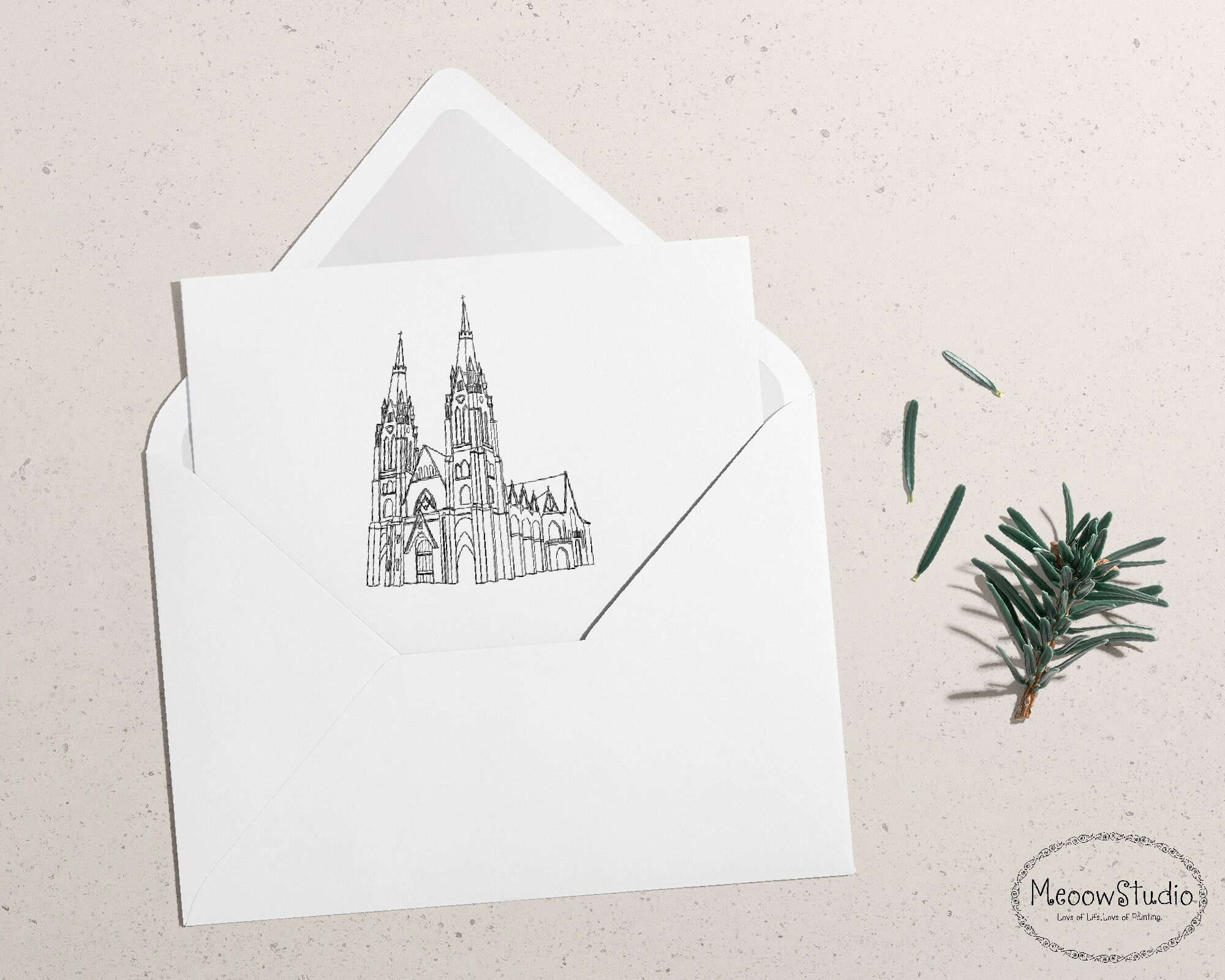Custom Wedding Venue Illustration for Invitation, Hand Drawn Church ...