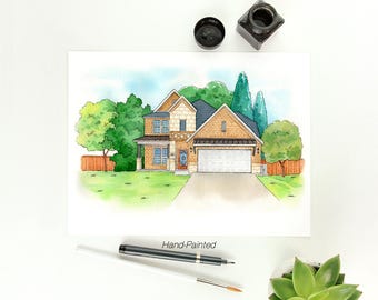 Custom Watercolor House Portrait from Photo, Hand Painted Home Painting (No AI), Original Art, First Home Housewarming Gift