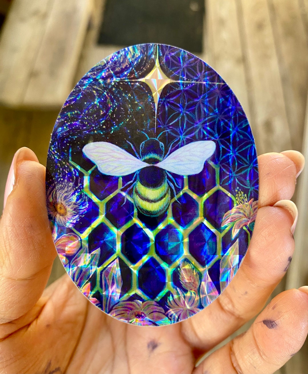 Hyper Bee Sticker Kit Holographic Bee Sticker | Rainbow Cosmic Honey Bee Prismatic Decal ...