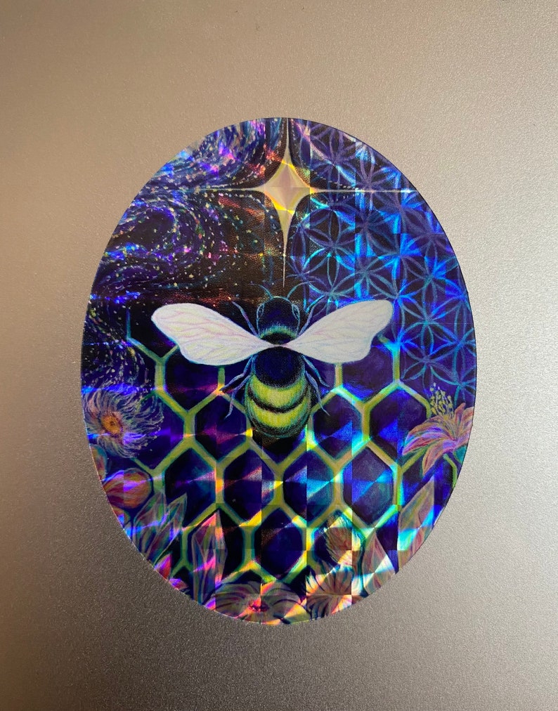 Hyper Bee Sticker Kit Holographic Bee Sticker | Rainbow Cosmic Honey Bee Prismatic Decal ...