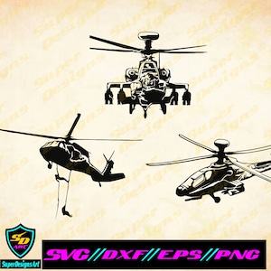 Apache Helicopter svg, militaire helikopter svg, helikopter svg, dxf, eps, png, vector, cut file, illustraties, cricut, silhouet, cnc, plotter