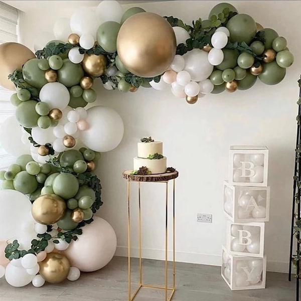 Olive Green and White Balloon Garland Arch Kit Green White Gold Peach Balloons Retro Green Balloon Arch Kit for Wedding Birthday Baby Shower