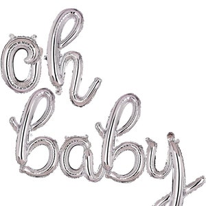 Oh Baby Script Cursive Balloon Banner Foil Balloon Letters Baby Announcement Baby Shower or Gender Reveal Decoration Gold or Silver