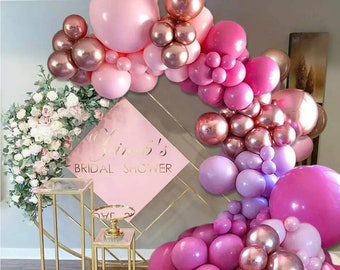 Pink Bridal Shower Balloon Garland Kit with Purple & Rose Gold Birthday Bridal Shower or Baby Shower Balloon Arch