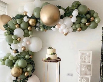 Olive Green and White Balloon Garland Arch Kit Green White Gold Peach Balloons Retro Green Balloon Arch Kit for Wedding Birthday Baby Shower