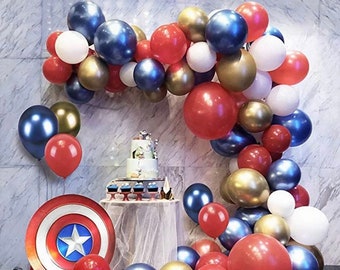 Superhero Patriotic Balloon Garland Kit Red White & Blue with Gold or Silver or Black Patriotic Balloon Arch Kit Captain America Balloons