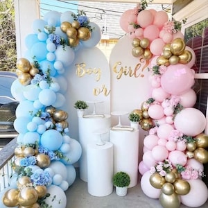 Gender Reveal Balloon Garland Arch Kit, SCMDOTI Gender Reveal Decorations  Kit with Double Stuffed Pink and Blue, Nude,White Balloon Garland for  Gender