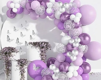 Purple and Silver Balloon Garland Arch Kit Purple Butterfly Balloons Pastel Purple Balloon Arch Kit for Easter Birthday Party or Baby Shower