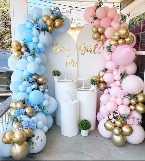 Conjunto de decoración para fiestas de revelación de género: niño o niña,  kit de globos y guirnalda de arco (azul, plateado, rosa y dorado), globos  de