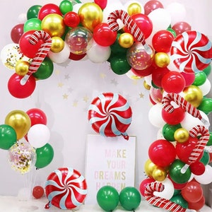Christmas Balloon Garland Arch Kit Red White Green Balloons Candy Cane Balloon Arch for Christmas Holidays