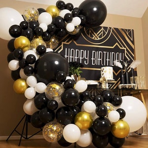 Abschluss-Ballon-Girlanden-Kit Schwarz-Weiß-Gold-Jubiläum oder Geburtstags-Ballon-Bogen-Kit-Abschluss-Banner