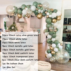 Sage Olive Green Balloon Garland Arch Kit White Gold Confetti Balloons Retro Green Balloon Arch Kit for Wedding Birthday Baby Shower image 7