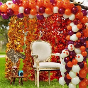 Fall Pumpkin Balloon Arch Photography Backdrop, Pumpkins, Leaves, Garland, Autumn, Thanksgiving, Harvest, Seasons