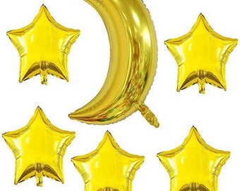 Moon and Star Balloons Twinkle Twinkle Little Star Gold Foil Balloons Gold Moon Balloon Gold Star Balloons
