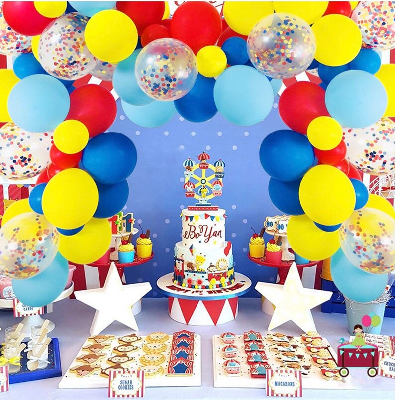 Circus Balloon Garland Arch Kit Red Yellow Blue Balloons Etsy