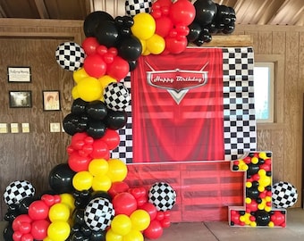 Race Car Balloon Garland Kit: Red, Yellow & Black Birthday Arch