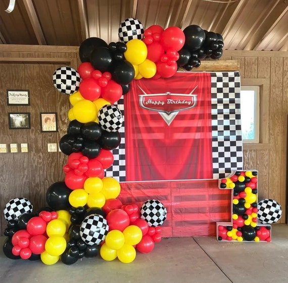 Race Car Balloon Garland Kit: Red, Yellow & Black Birthday Arch