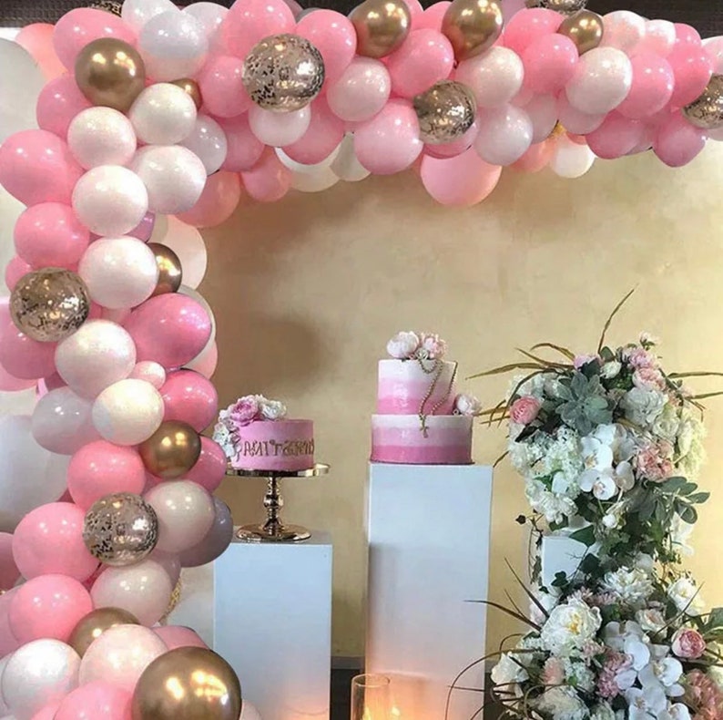 Pink Baby Shower Balloon Garland Kit With White & Gold - Etsy