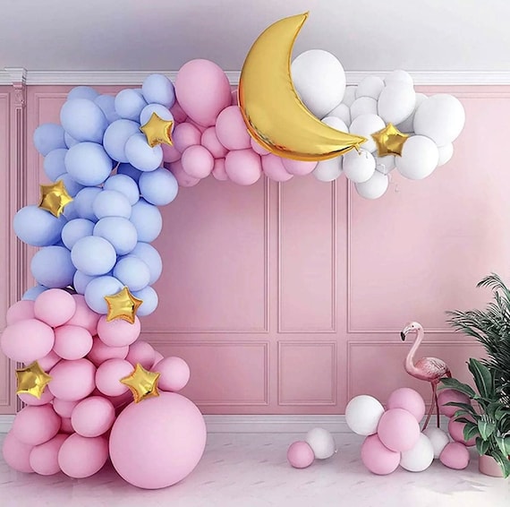 Gender Reveal Balloon Garland Kit Pink Blue White Baby Shower Etsy