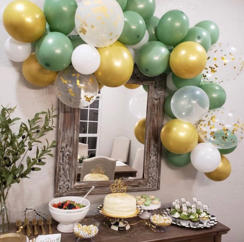 Sage Olive Green Balloon Garland Arch Kit White Gold Confetti Balloons Retro Green Balloon Arch Kit for Wedding Birthday Baby Shower image 6