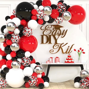 Casino Balloon Garland Kit Black White Red Balloon Arch Kit Anniversary Decorations or New Years Eve Balloon Arch Kit or Graduation Banner