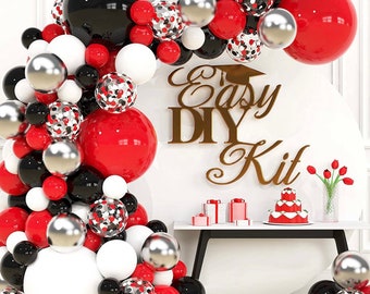 Casino Balloon Garland Kit Black White Red Balloon Arch Kit Anniversary Decorations or New Years Eve Balloon Arch Kit or Graduation Banner