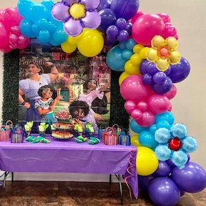 Encanto Balloon Garland Arch Kit Pink Purple Yellow Turquoise Balloons Tropical Balloon Arch Kit for Birthday Bridal Shower Baby Shower