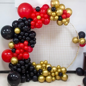 Red Birthday Balloon Garland Kit Black Gold Red Arch Kit Anniversary Decorations or New Years Eve Balloon Arch or Graduation Banner