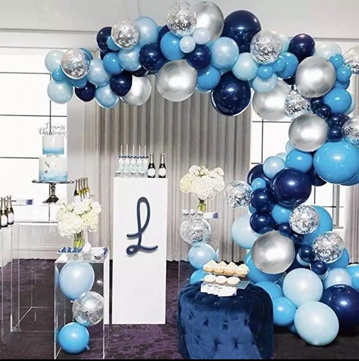 94 Pièces, Kit D'arche De Guirlande De Ballons, Ballon Bleu Bébé