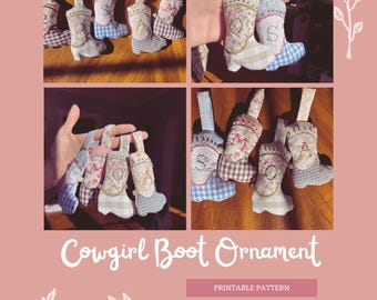 Printable Pattern: Cowgirl Boot Christmas Ornament - cottagecore DIY holiday decor