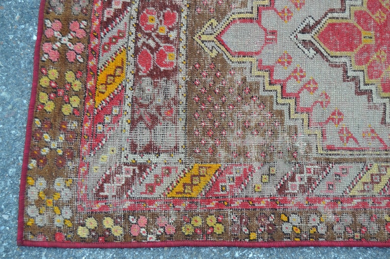 turkish rug 2.6x4.7 ft runner rug oushak rug oriental vintage rug vintage decor home decor handmade rug decor carpet rugs anatolian rug
