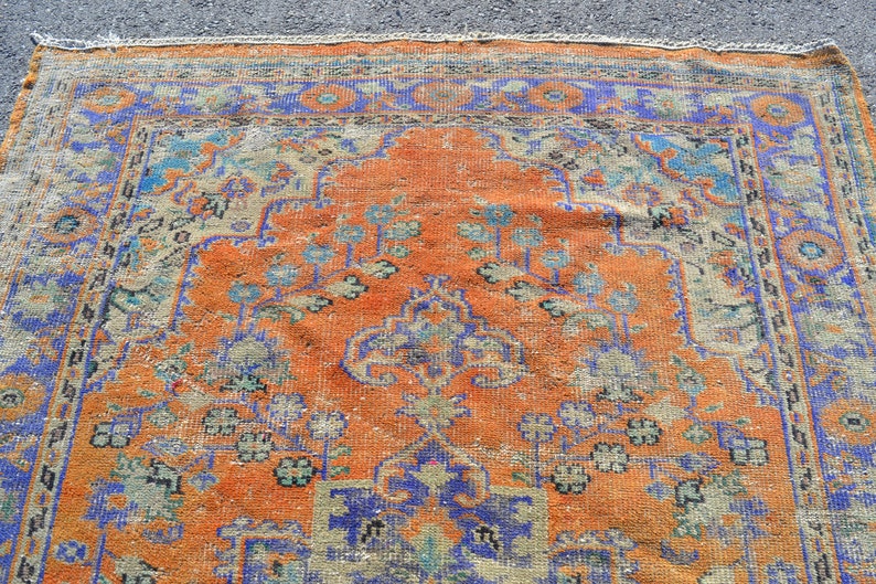 turkish rug 5.5x8.8 ft orange oushak rug oriental vintage rug vintage decor home decor room decor carpet rugs anatolian rug boho handmade