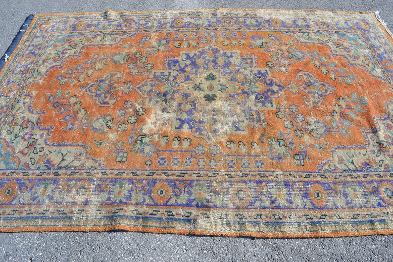 turkish rug 5.5x8.8 ft orange oushak rug oriental vintage rug vintage decor home decor room decor carpet rugs anatolian rug boho handmade