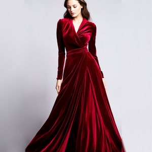 fitted lace wedding dress Ssys Snow Velvet Rhinestone Collar Maxi Dress in Maroon *Final Sale* Xs main image 1