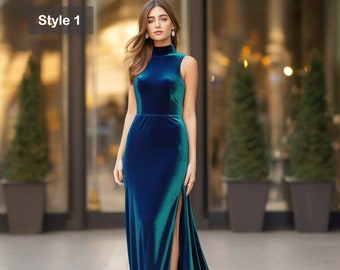 Stylish Velvet Bridesmaid Dress with Leg Split | High-Quality Ball Gown Maxi Dress | Sleeveless Pencil Dress | Customizable | Personalizable