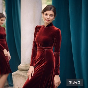 Stylish Velvet Midi Dress, Long Sleeves, Turtleneck, Self-Tie Belt, Spring & Fall Fashion, Custom Handmade, Plus Size Gowns, Holiday Clothing, Party Dress, Velvet Dress, Maxi Velvet Dress, Loose Dress, Velvet Long Gown, Long Sleeve Dress, Women Dress