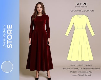A-line Dress Sewing Pattern PDF | Elegant Long Sleeve Dress, Holiday Ready, Beginner Friendly - Etsy A-line Dress Sewing Pattern PDF | Elegant Long Sleeve Dress, Holiday Ready, Beginner Friendly - Etsy