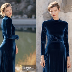 Stylish Velvet Midi Dress, Long Sleeves, Turtleneck, Self-Tie Belt, Spring & Fall Fashion, Custom Handmade, Plus Size Gowns, Holiday Clothing, Party Dress, Velvet Dress, Maxi Velvet Dress, Loose Dress, Velvet Long Gown, Long Sleeve Dress, Women Dress