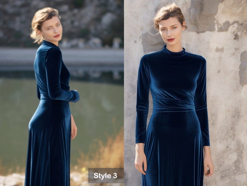 Stylish Velvet Midi Dress, Long Sleeves, Turtleneck, Self-Tie Belt, Spring & Fall Fashion, Custom Handmade, Plus Size Gowns, Holiday Clothing, Party Dress, Velvet Dress, Maxi Velvet Dress, Loose Dress, Velvet Long Gown, Long Sleeve Dress, Women Dress