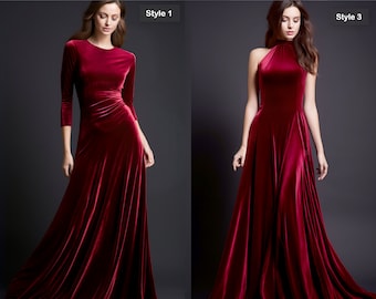 Custom Maroon Velvet Maxi Dress - Retro Glam Bridesmaid Gown and Refined Craftsmanship - Infuse Vintage Elegance for a Truly Timeless Look