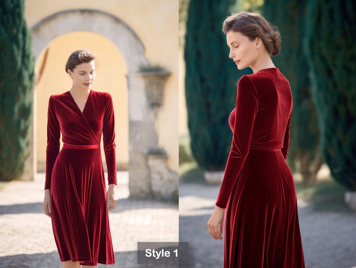 Women Velvet Dresses, Midi Velvet Dress, Puff Sleeve Dress