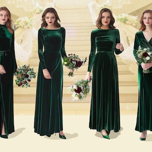 Samtkleid in Smaragdgrün | Brautjungfern- oder Partykleid | Große Größen | Maßgeschneidertes Abendkleid | Winter-Hochzeitskleid